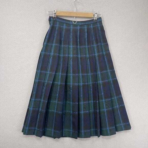Pendleton Vest Skirt Set Womens 6 Green Blue Plaid Wool Petite Pleated Made USA - Picture 14 of 16